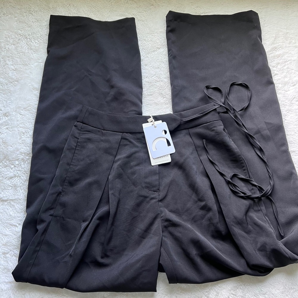 Commense Black Wide Leg Pleated High Rise Trousers Pants OA230526069 Small NWT - Picture 3 of 14